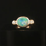 14k Yellow Gold Bezel Set Opal and Diamond Solid Heavy Ring Size 5.25