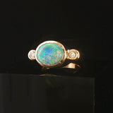 14k Yellow Gold Bezel Set Opal and Diamond Solid Heavy Ring Size 5.25