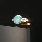 14k Yellow Gold Bezel Set Opal and Diamond Solid Heavy Ring Size 5.25