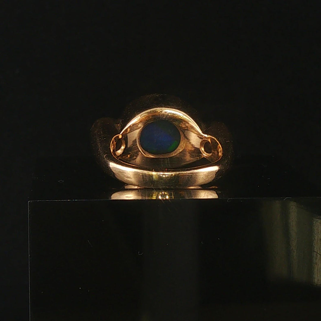 14k Yellow Gold Bezel Set Opal and Diamond Solid Heavy Ring Size 5.25