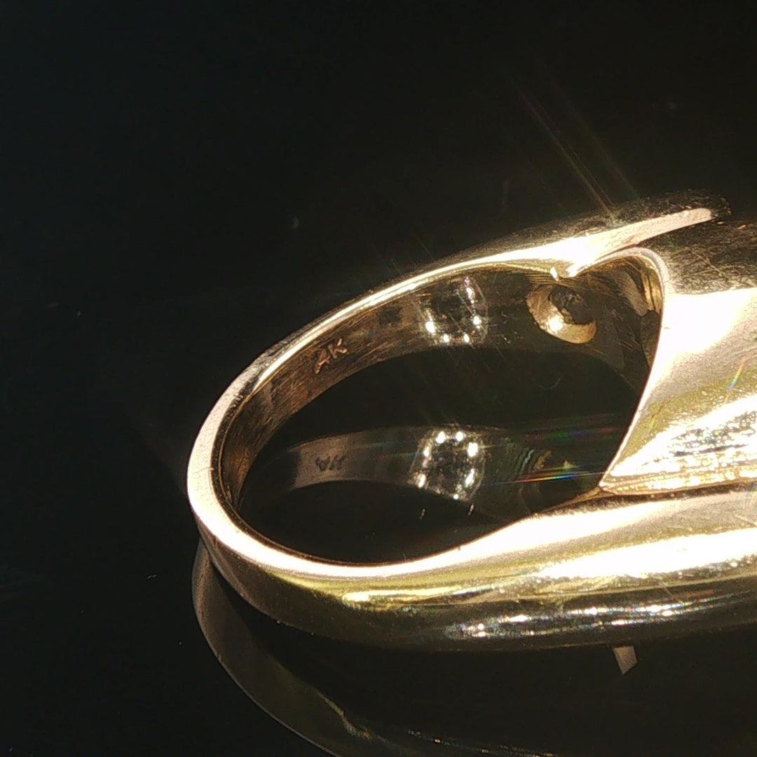 14k Yellow Gold Bezel Set Opal and Diamond Solid Heavy Ring Size 5.25