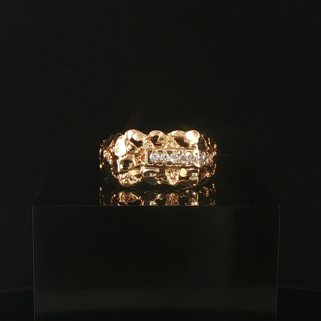 10k Yellow Gold and Diamond Vintage Nugget Ring Size 8.5