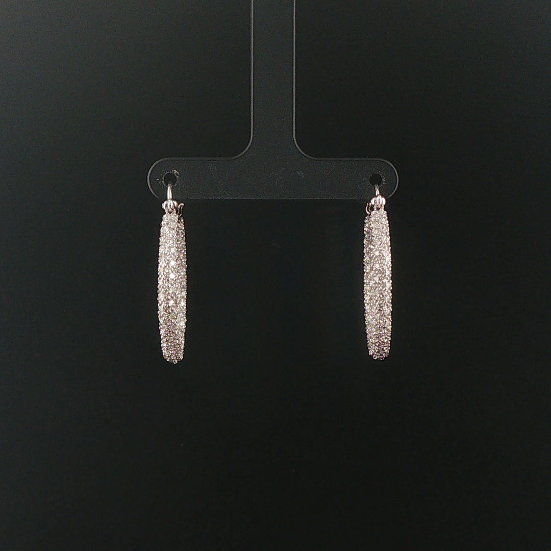 18k White Gold and 3.50cttw Pave Set Diamond Hoop Earrings 1.25"