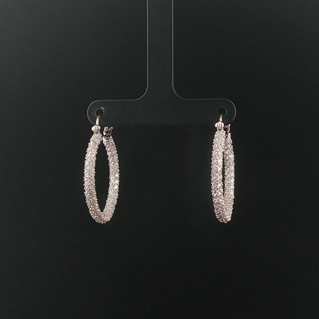 18k White Gold and 3.50cttw Pave Set Diamond Hoop Earrings 1.25"