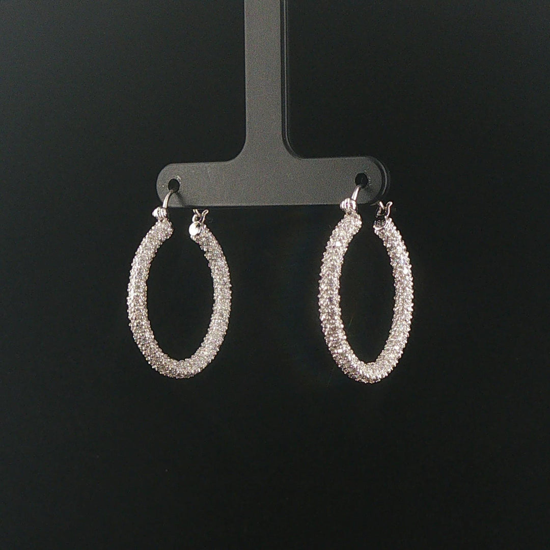 18k White Gold and 3.50cttw Pave Set Diamond Hoop Earrings 1.25"