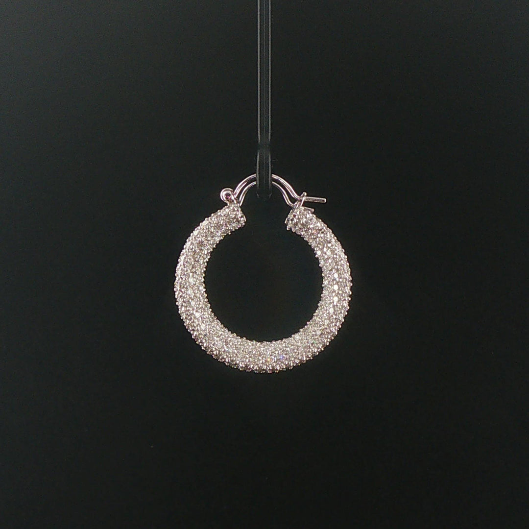 18k White Gold and 3.50cttw Pave Set Diamond Hoop Earrings 1.25"