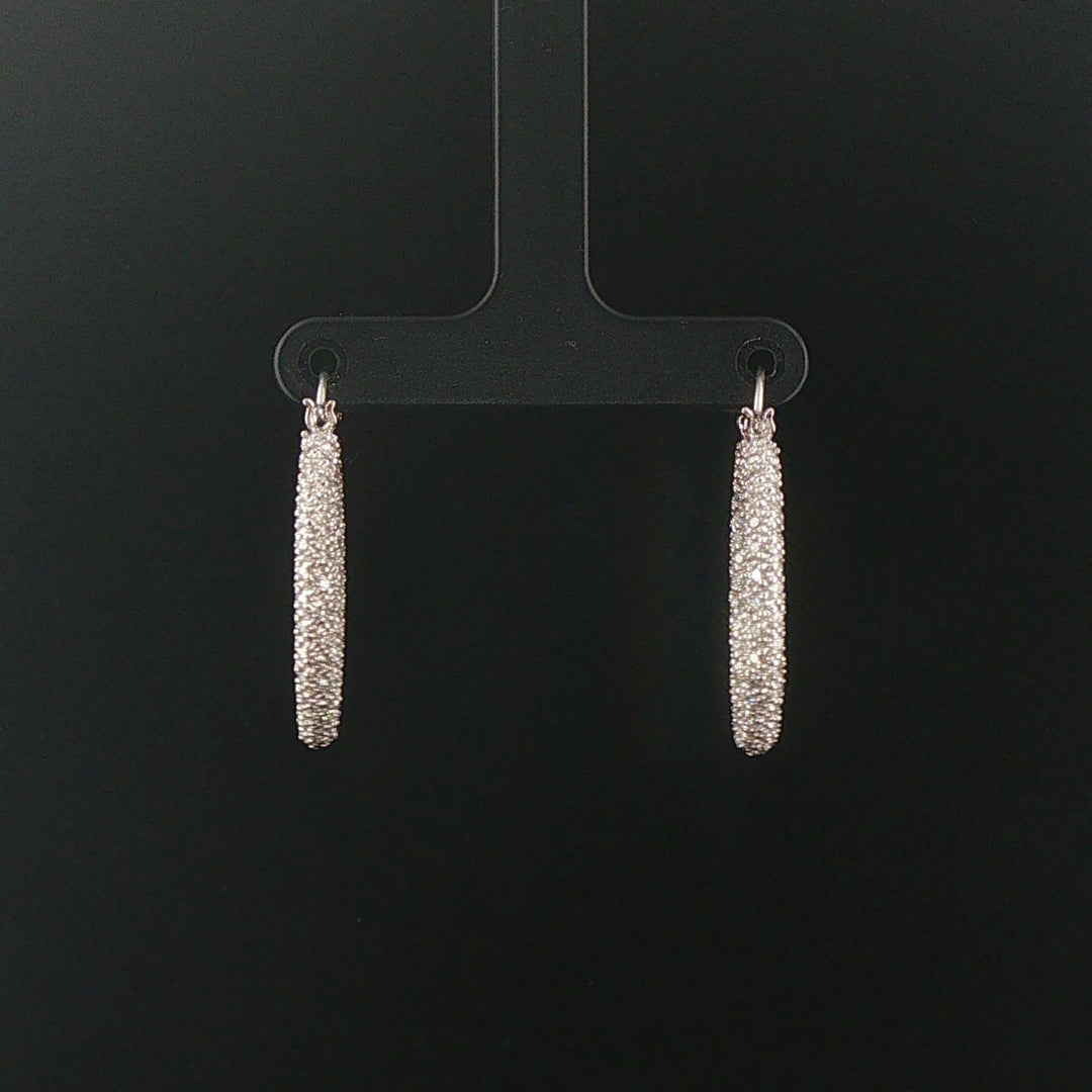 18k White Gold and 3.50cttw Pave Set Diamond Hoop Earrings 1.25"