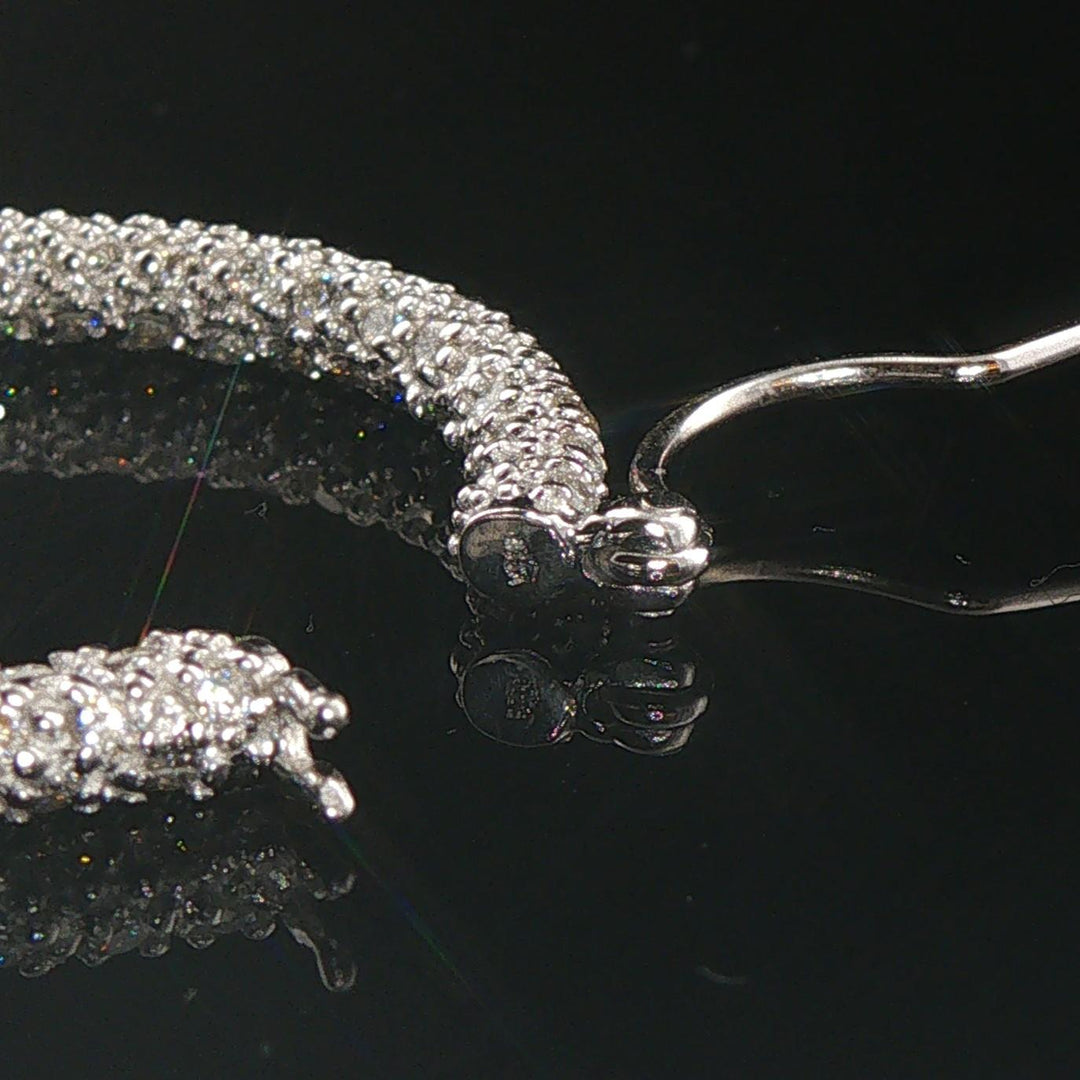 18k White Gold and 3.50cttw Pave Set Diamond Hoop Earrings 1.25"