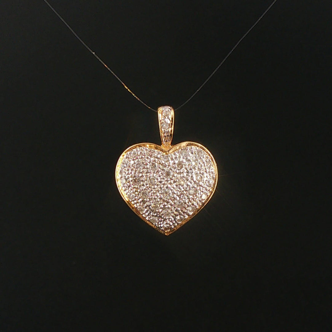 18k Yellow and White Gold Pave Diamond Vintage Heart Pendant 1"