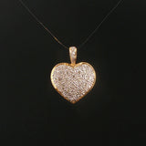 18k Yellow and White Gold Pave Diamond Vintage Heart Pendant 1"