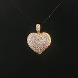 18k Yellow and White Gold Pave Diamond Vintage Heart Pendant 1"