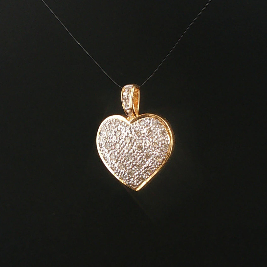 18k Yellow and White Gold Pave Diamond Vintage Heart Pendant 1"