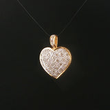 18k Yellow and White Gold Pave Diamond Vintage Heart Pendant 1"