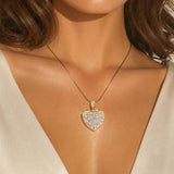 18k Yellow and White Gold Pave Diamond Vintage Heart Pendant 1"
