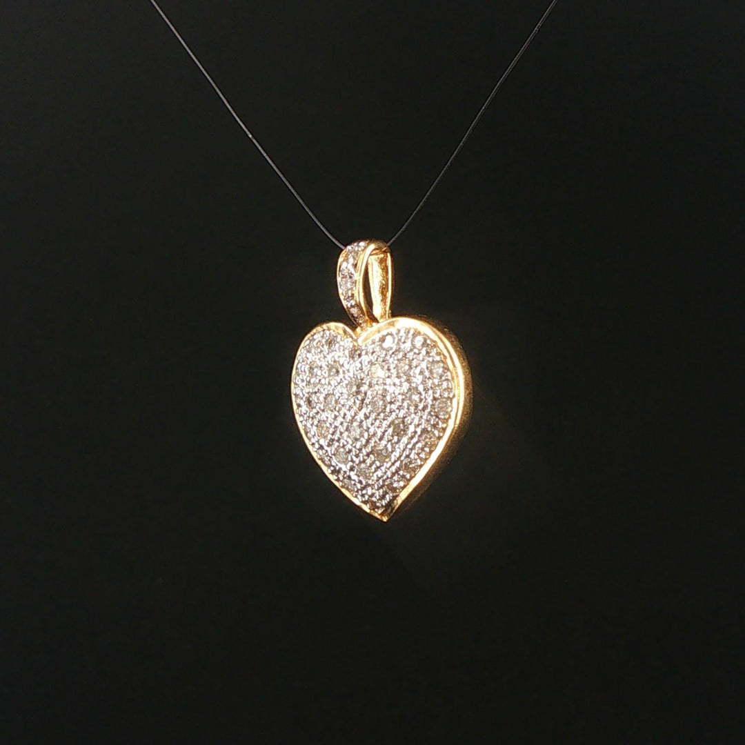 18k Yellow and White Gold Pave Diamond Vintage Heart Pendant 1"