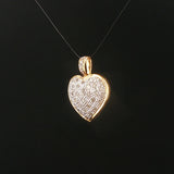 18k Yellow and White Gold Pave Diamond Vintage Heart Pendant 1"