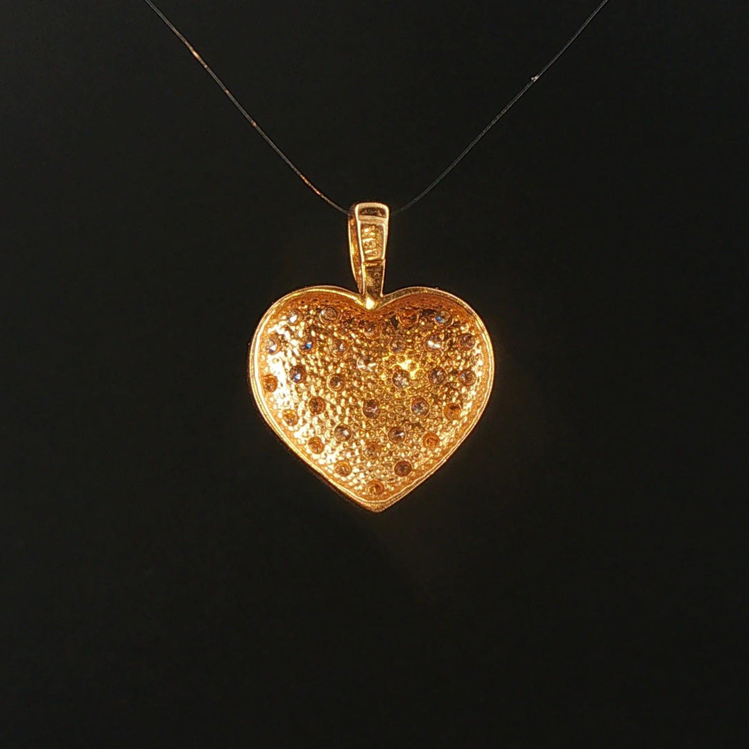 18k Yellow and White Gold Pave Diamond Vintage Heart Pendant 1"