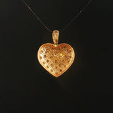 18k Yellow and White Gold Pave Diamond Vintage Heart Pendant 1"