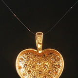18k Yellow and White Gold Pave Diamond Vintage Heart Pendant 1"