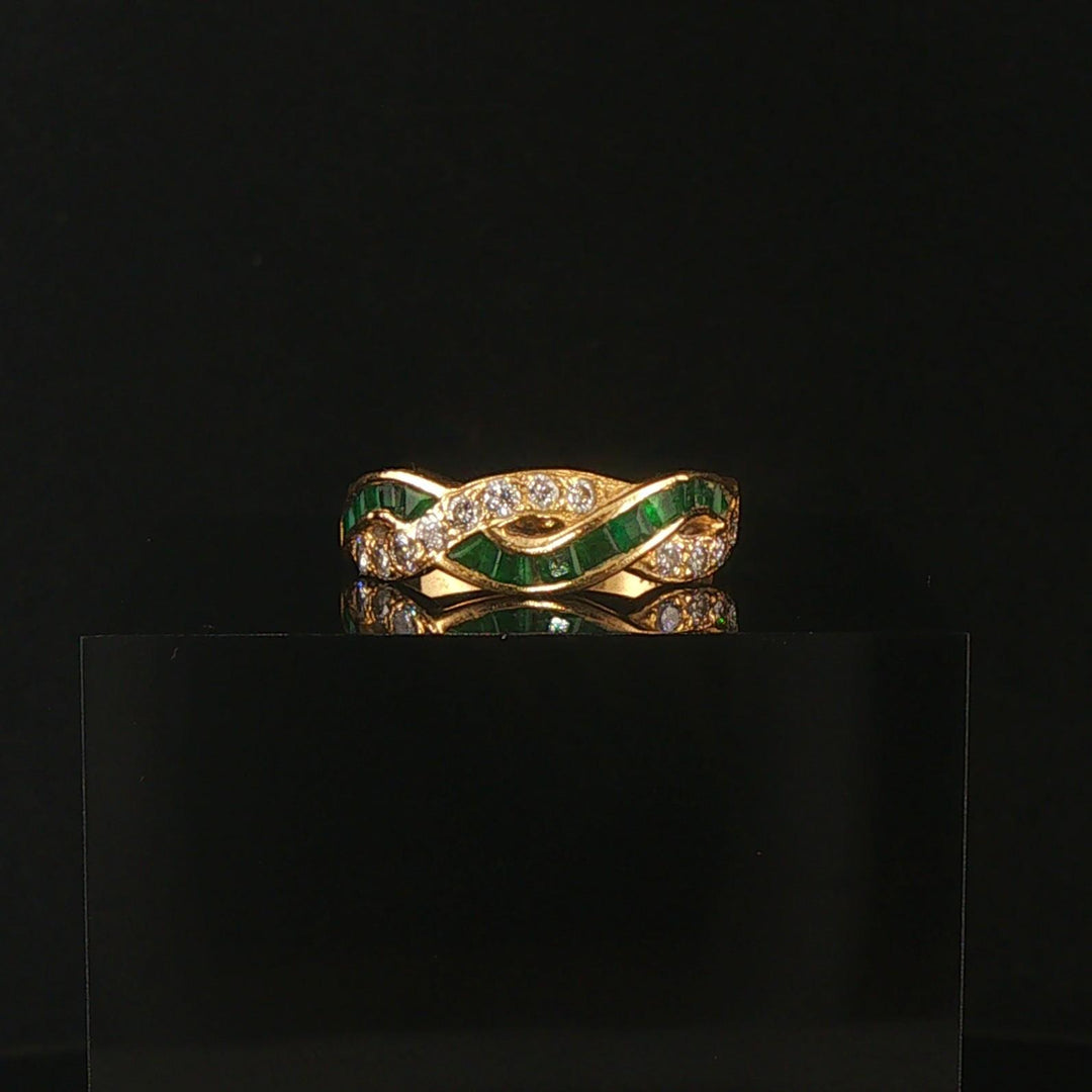18k Yellow Gold Emerald and 0.32cttw Diamond Braided Band Ring Size 7