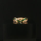 18k Yellow Gold Emerald and 0.32cttw Diamond Braided Band Ring Size 7