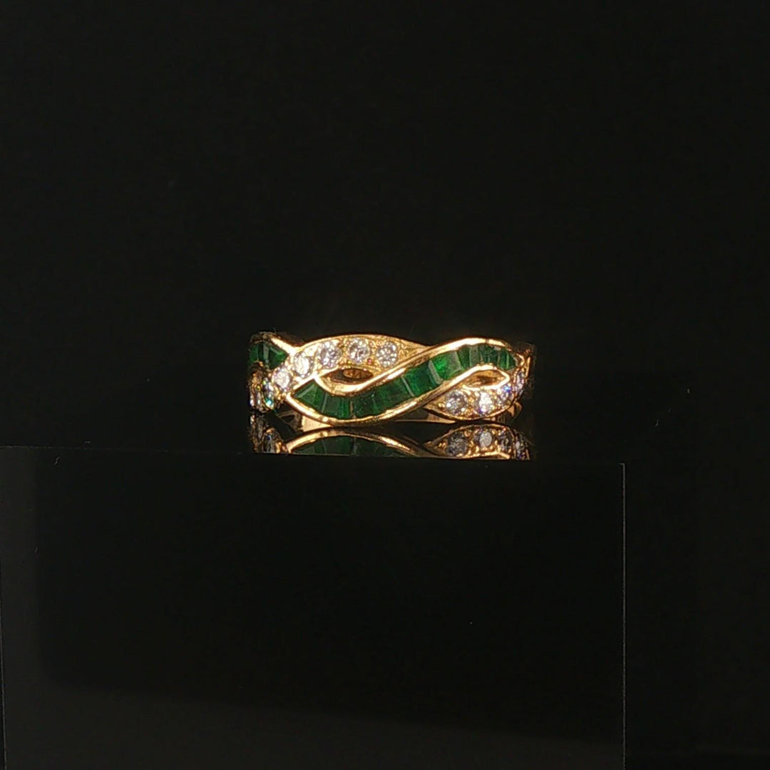 18k Yellow Gold Emerald and 0.32cttw Diamond Braided Band Ring Size 7
