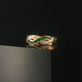 18k Yellow Gold Emerald and 0.32cttw Diamond Braided Band Ring Size 7