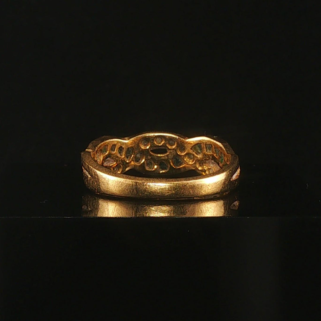 18k Yellow Gold Emerald and 0.32cttw Diamond Braided Band Ring Size 7