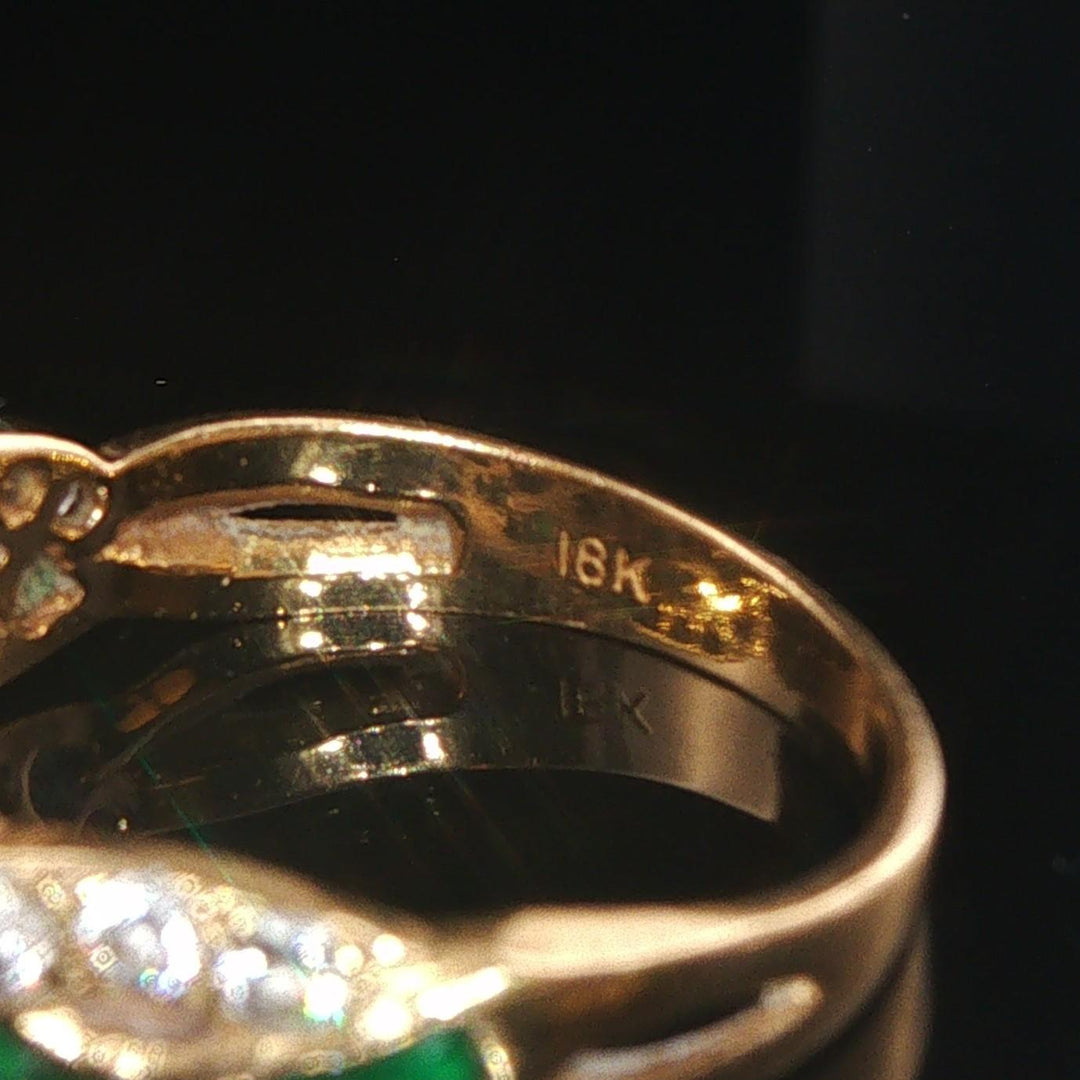 18k Yellow Gold Emerald and 0.32cttw Diamond Braided Band Ring Size 7
