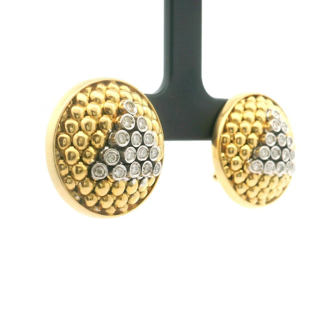 Mouawad 18k Yellow Gold and Bezel Set Diamonds 15.4g Button Stud Earrings