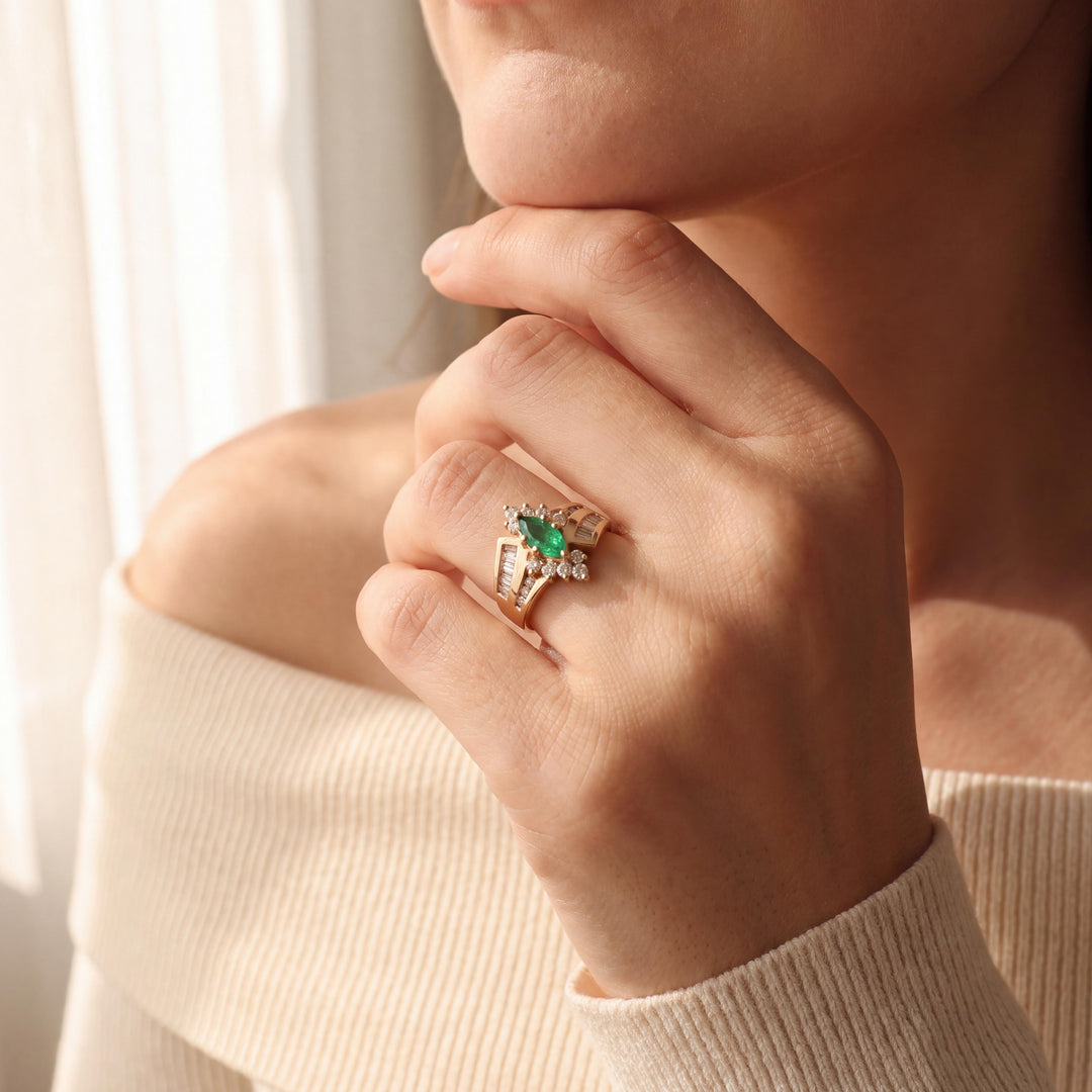 14k Yellow Gold Emerald and 0.75cttw Diamond Ladies Ring Size 8.5