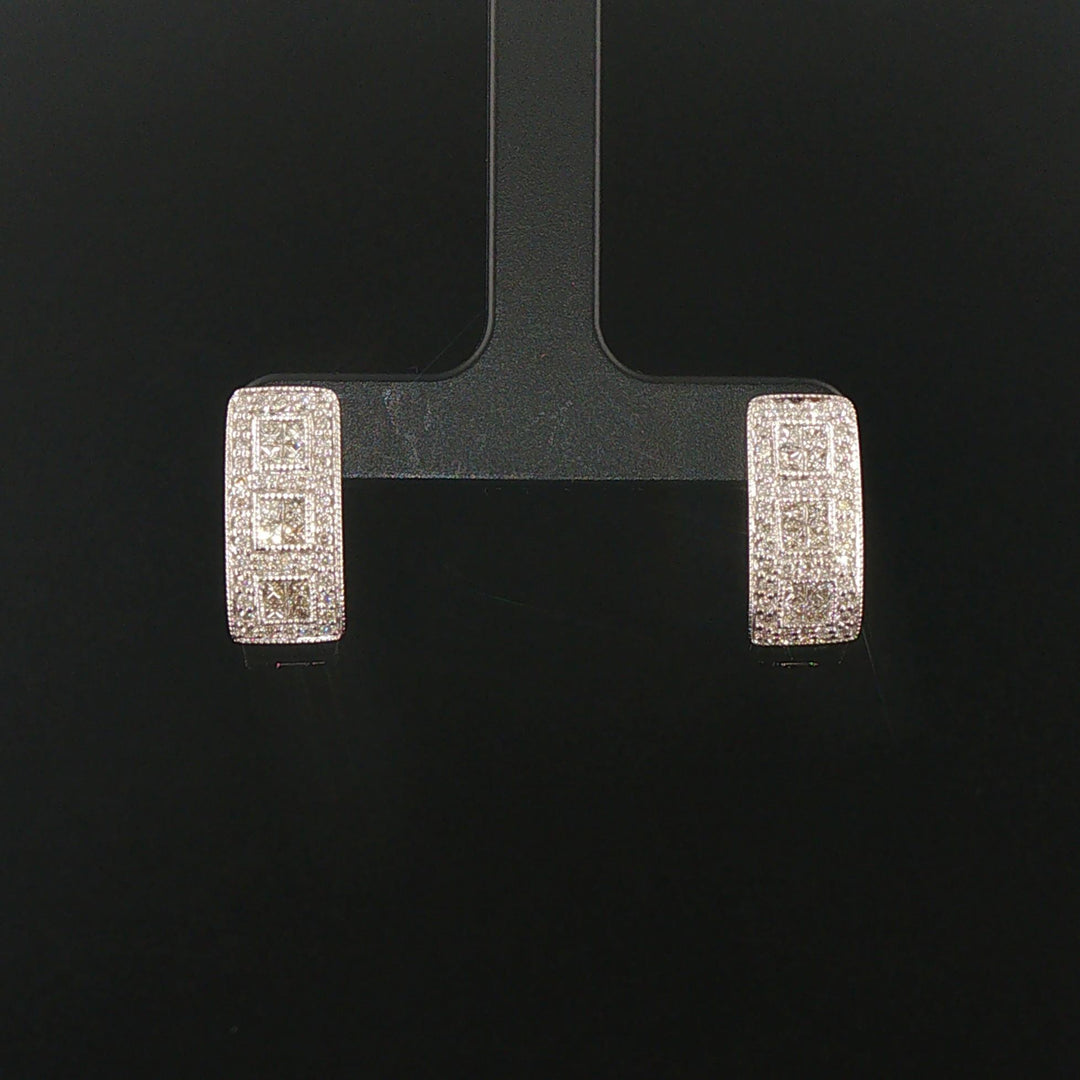 14k White Gold and 1cttw Pave Diamond Hoop Earrings