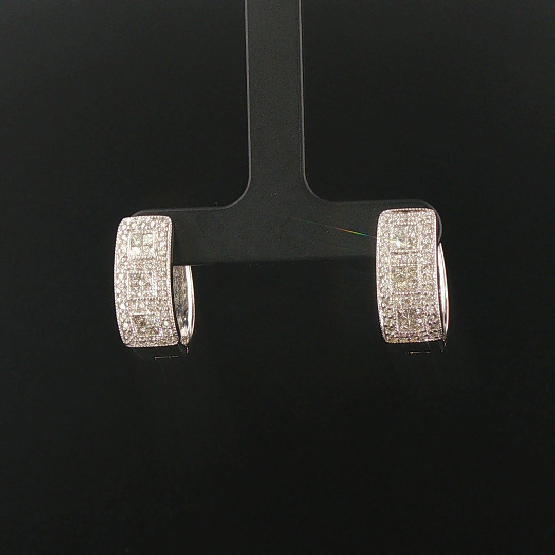14k White Gold and 1cttw Pave Diamond Hoop Earrings