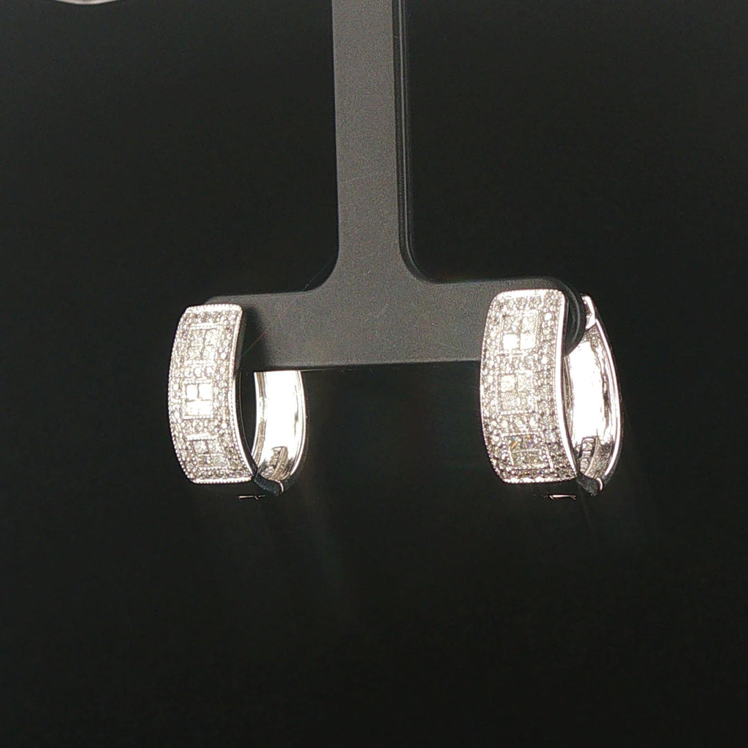 14k White Gold and 1cttw Pave Diamond Hoop Earrings
