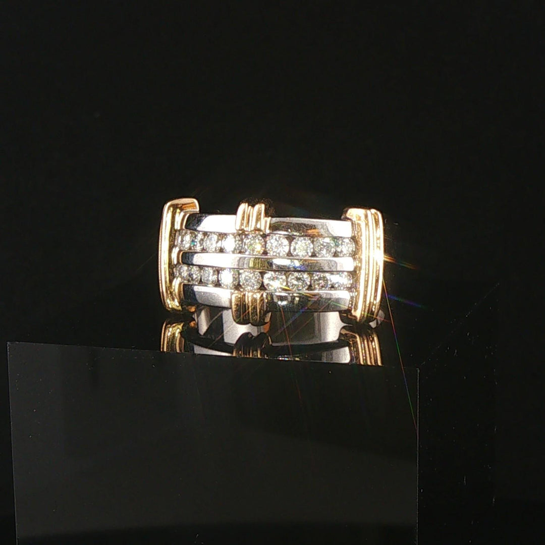 14k White and Yellow Gold 0.73cttw Diamond Men's Solid Ring Size 10.5