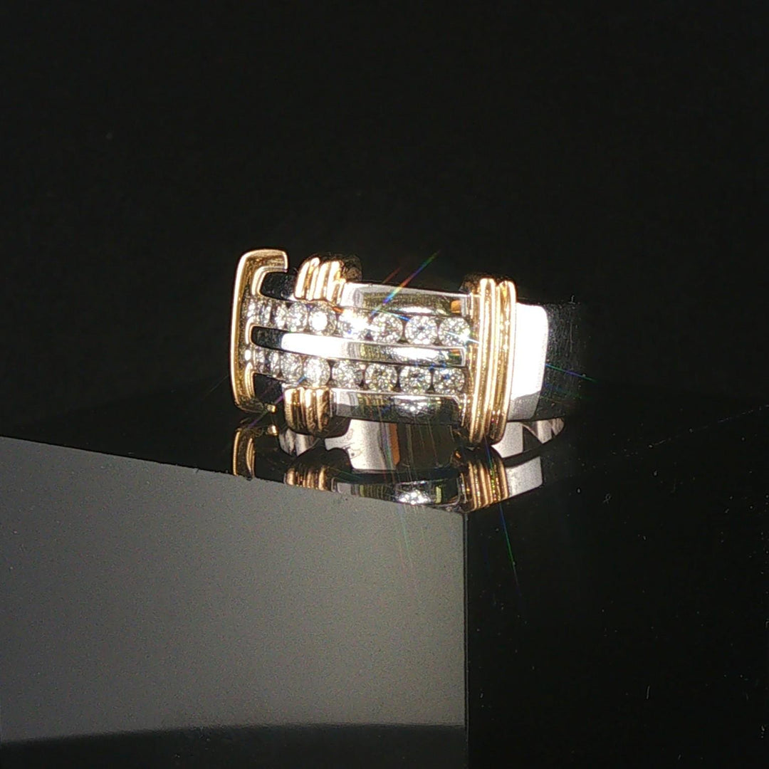 14k White and Yellow Gold 0.73cttw Diamond Men's Solid Ring Size 10.5