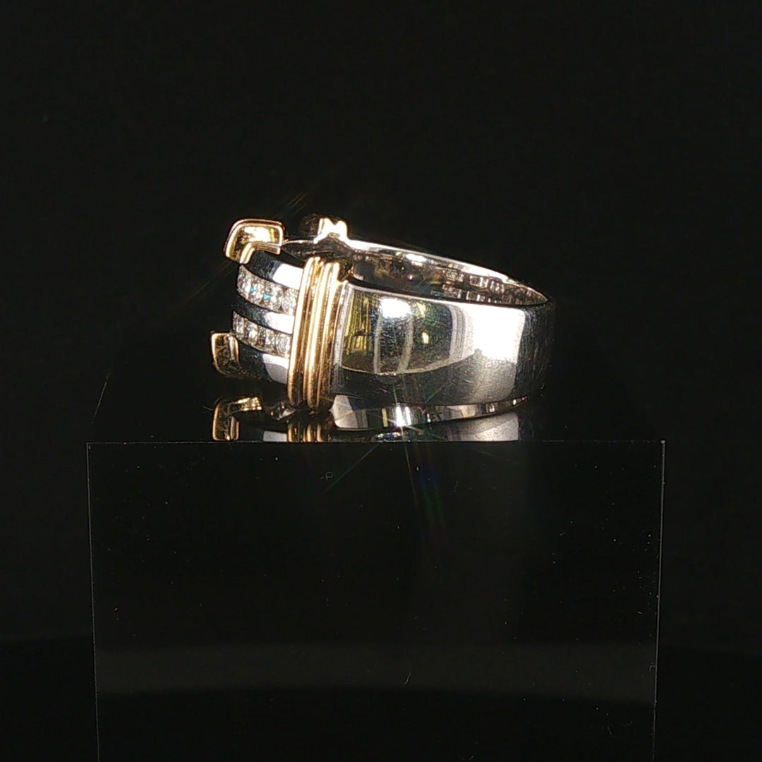 14k White and Yellow Gold 0.73cttw Diamond Men's Solid Ring Size 10.5