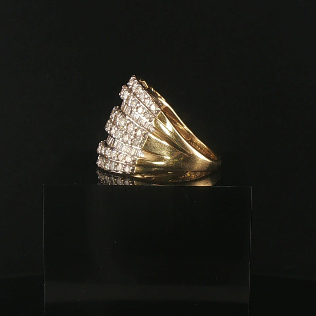 10k Yellow Gold and 4.50cttw Round and Baguette Diamond Large Ring Size 9