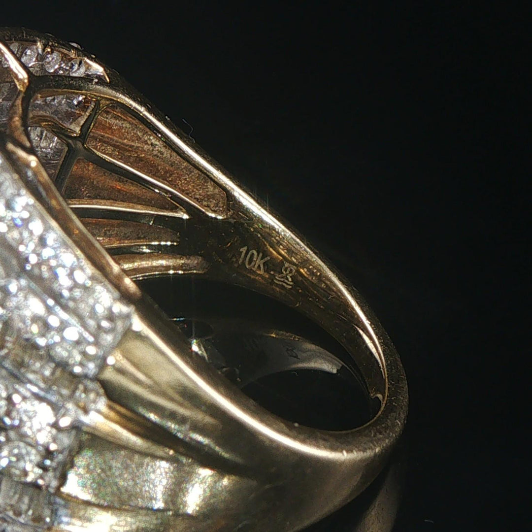 10k Yellow Gold and 4.50cttw Round and Baguette Diamond Large Ring Size 9