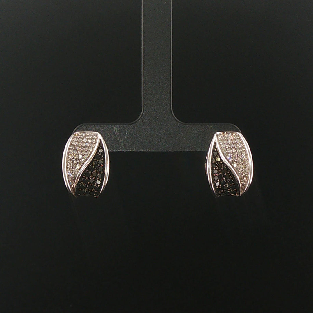 14k White Gold and 1cttw Black and White Diamond Huggie Earrings