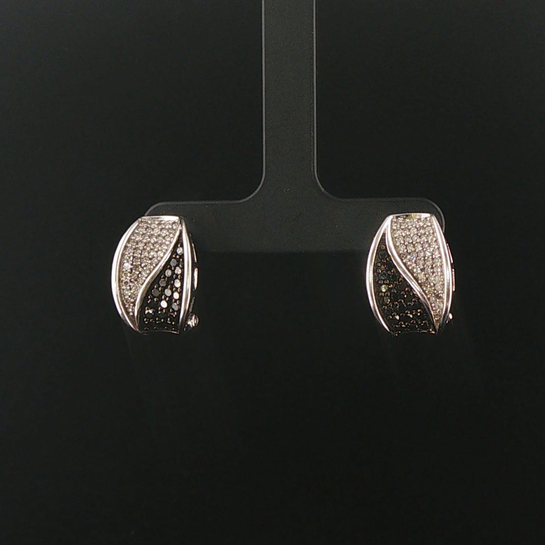 14k White Gold and 1cttw Black and White Diamond Huggie Earrings