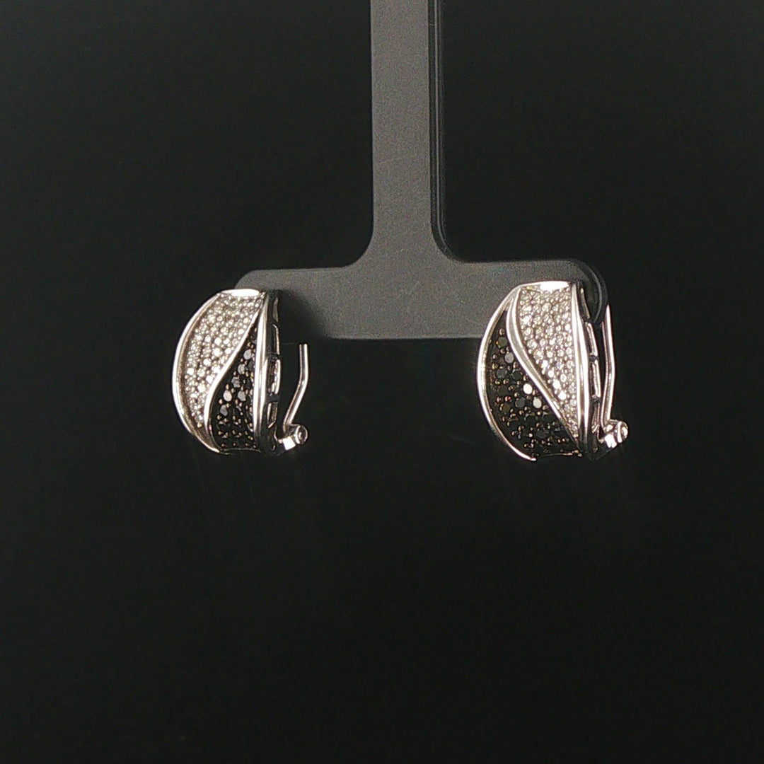 14k White Gold and 1cttw Black and White Diamond Huggie Earrings