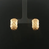 14k Yellow Gold and Diamond Brushed Finish Vintage Huggie Earrings