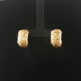 14k Yellow Gold and Diamond Brushed Finish Vintage Huggie Earrings