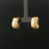 14k Yellow Gold and Diamond Brushed Finish Vintage Huggie Earrings