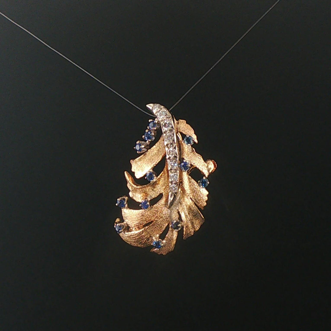 14k Yellow Gold Sapphire and Diamond Vintage Convertible Brooch Pendant
