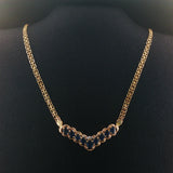 14k Yellow Gold Sapphire and Diamond Bismark Link Pendant Necklace Italy 17.5"