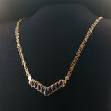 14k Yellow Gold Sapphire and Diamond Bismark Link Pendant Necklace Italy 17.5"