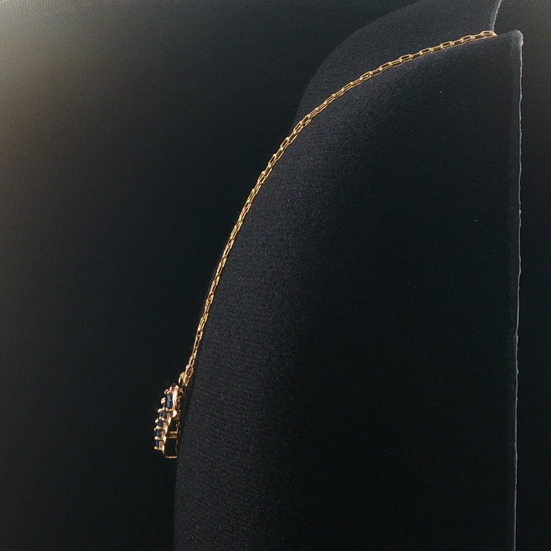 14k Yellow Gold Sapphire and Diamond Bismark Link Pendant Necklace Italy 17.5"