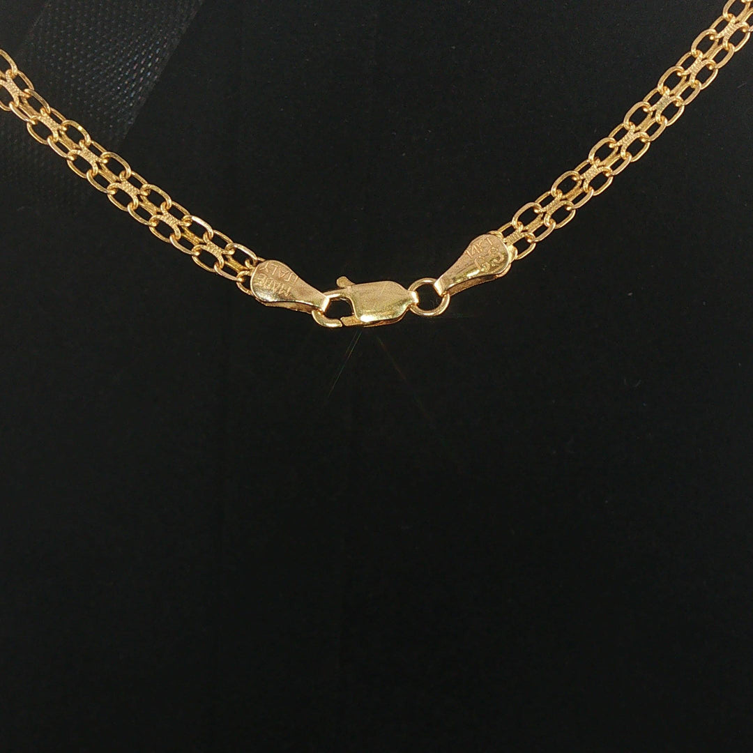14k Yellow Gold Sapphire and Diamond Bismark Link Pendant Necklace Italy 17.5"